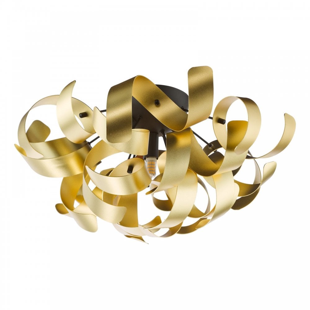 Swash Modern 4 Light Flush Ceiling Light In Black With Gold Ribbons SWA0422-05