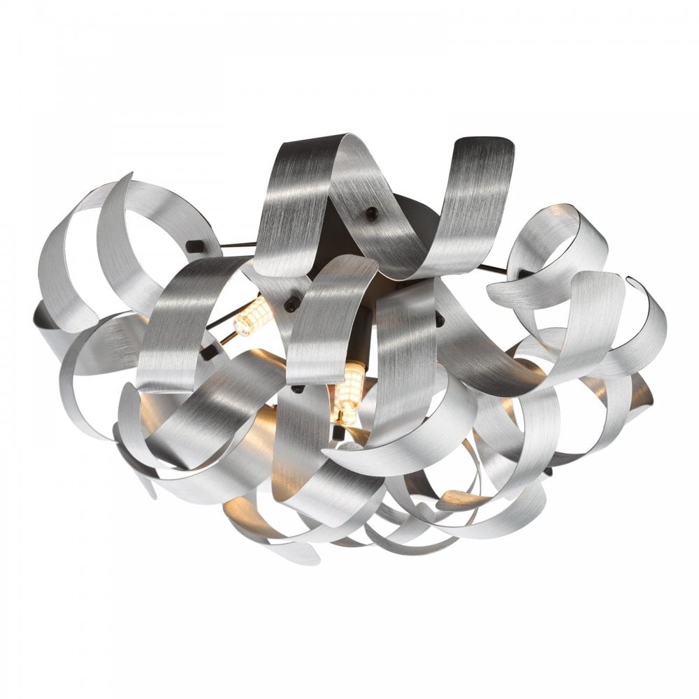 Swash Modern 4 Light Flush Ceiling Light In Black With Aluminium Ribbons SWA0422-04