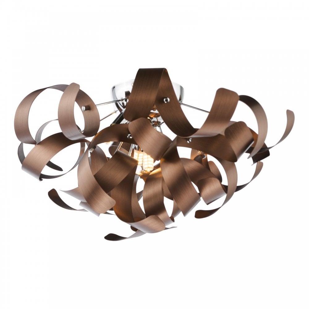 Swash 4 Light Flush Ceiling Light In Polished Chrome With Copper Ribbons SWA0450-06