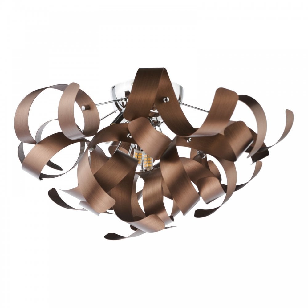 Swash 4 Light Flush Ceiling Light In Polished Chrome With Copper Ribbons SWA0450-06