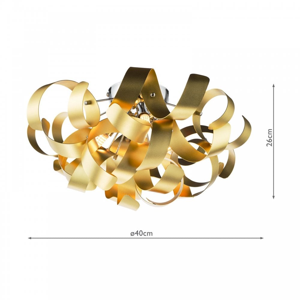 Swash 4 Light Flush Ceiling Light In Polished Chrome With Gold Ribbons SWA0450-05