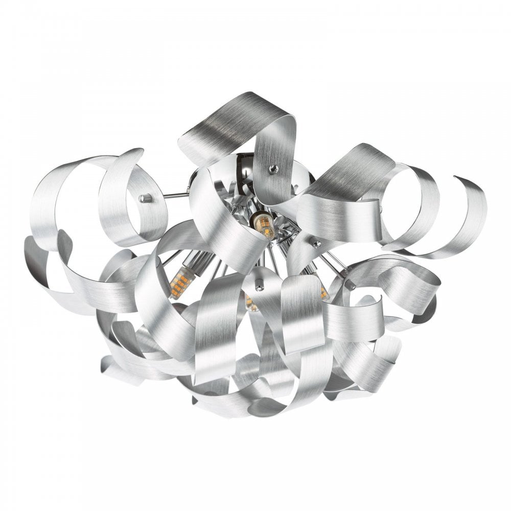 Swash 4 Light Flush Ceiling Light In Polished Chrome With Aluminium Ribbons SWA0450-04