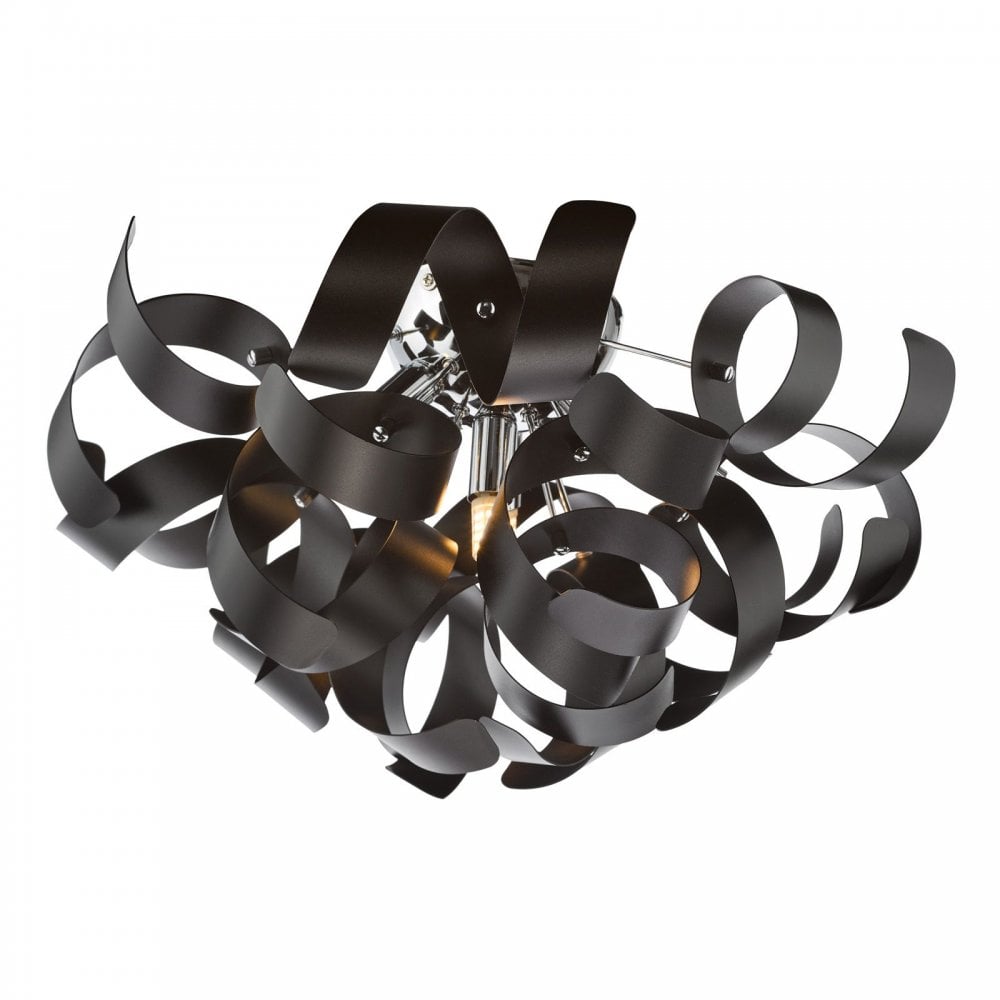 Swash 4 Light Flush Ceiling Light In Polished Chrome With Black Ribbons SWA0450-03
