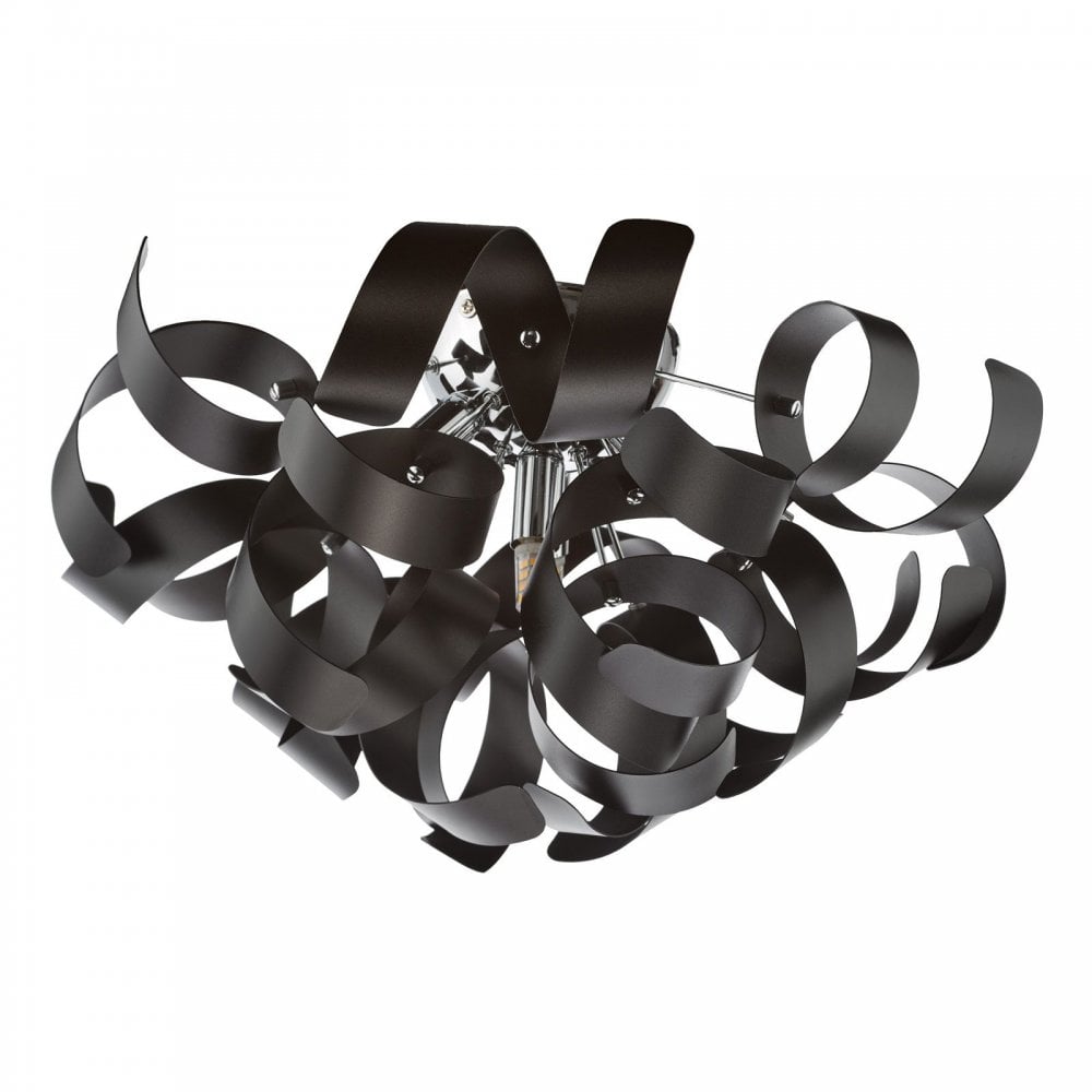 Swash 4 Light Flush Ceiling Light In Polished Chrome With Black Ribbons SWA0450-03