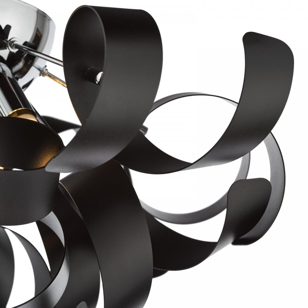 Swash 4 Light Flush Ceiling Light In Polished Chrome With Black Ribbons SWA0450-03