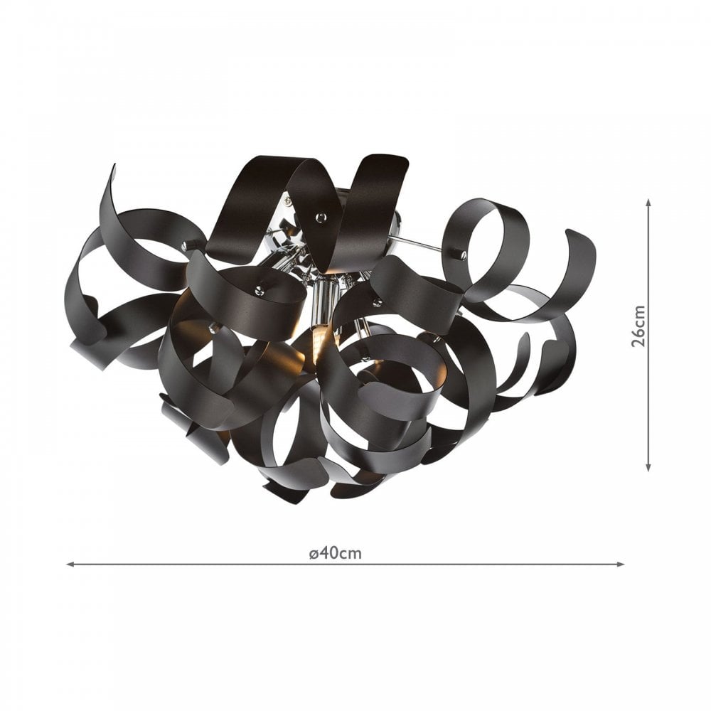 Swash 4 Light Flush Ceiling Light In Polished Chrome With Black Ribbons SWA0450-03