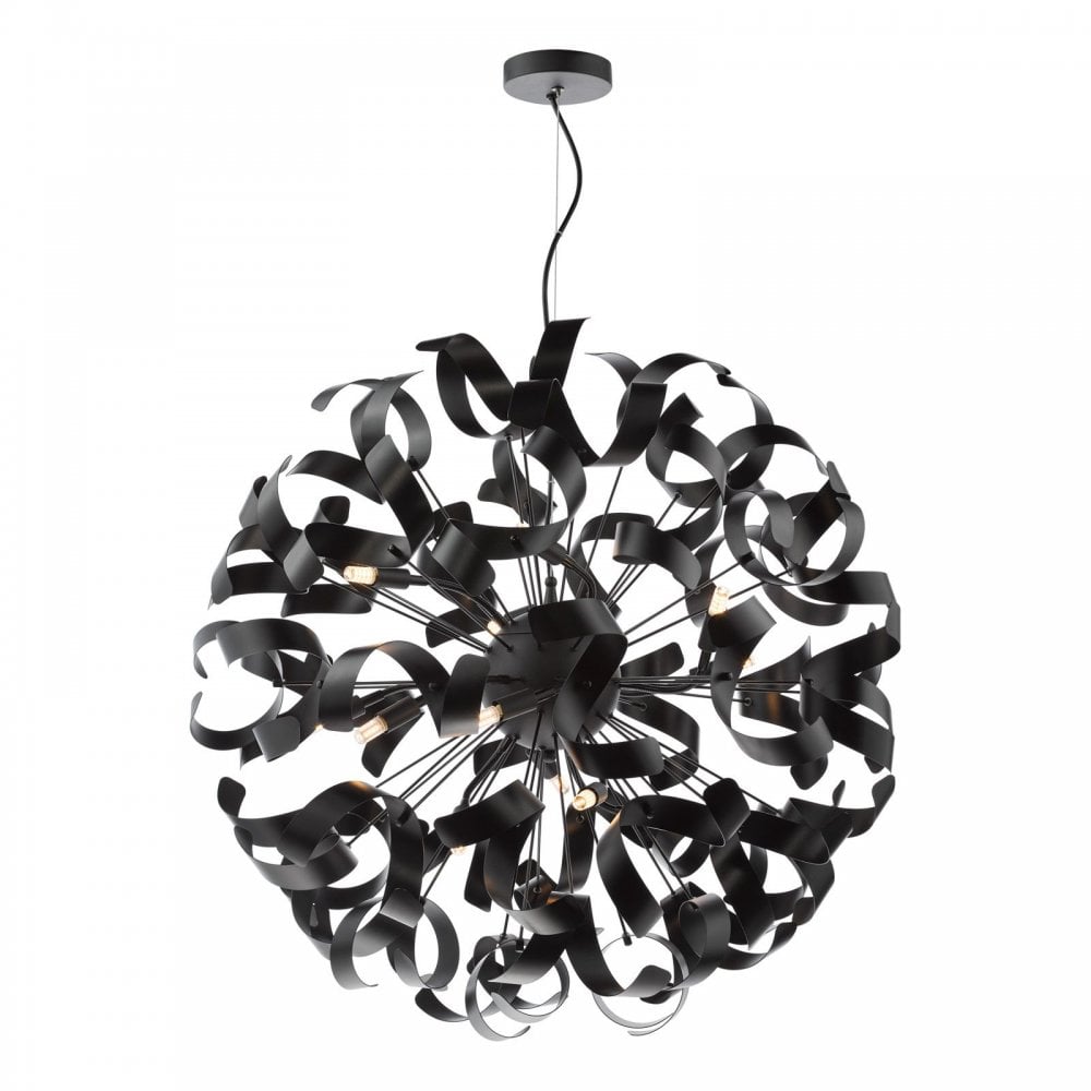 Swash 12 Light Ceiling Pendant In Matt Black With Black Ribbons SWA1222-03
