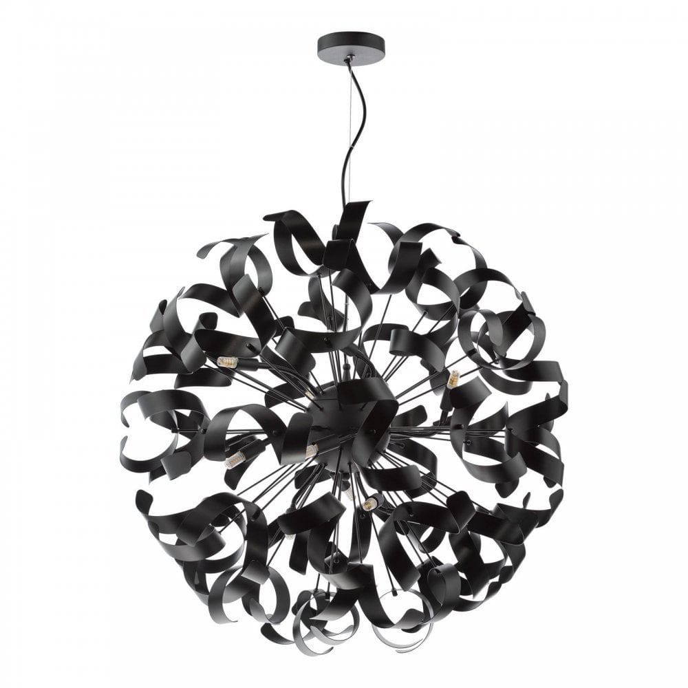 Swash 12 Light Ceiling Pendant In Matt Black With Black Ribbons SWA1222-03
