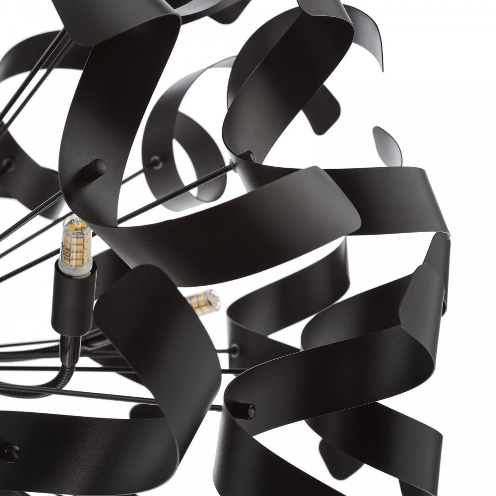 Swash 12 Light Ceiling Pendant In Matt Black With Black Ribbons SWA1222-03