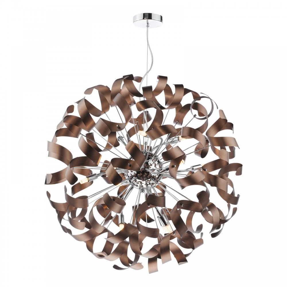 Swash 12 Light Ceiling Pendant Light In Polished Chrome With Copper Ribbons SWA1250-06