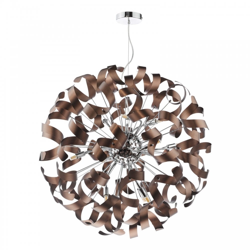 Swash 12 Light Ceiling Pendant Light In Polished Chrome With Copper Ribbons SWA1250-06