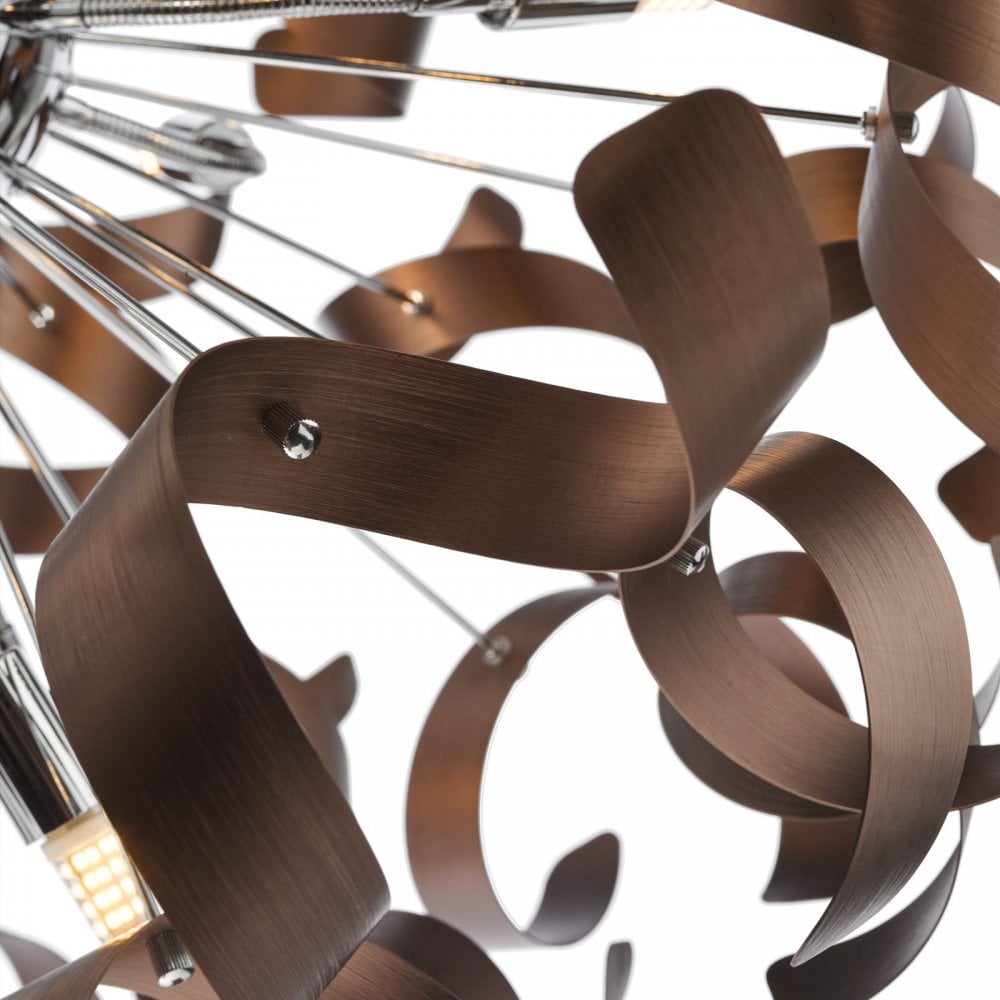 Swash 12 Light Ceiling Pendant Light In Polished Chrome With Copper Ribbons SWA1250-06