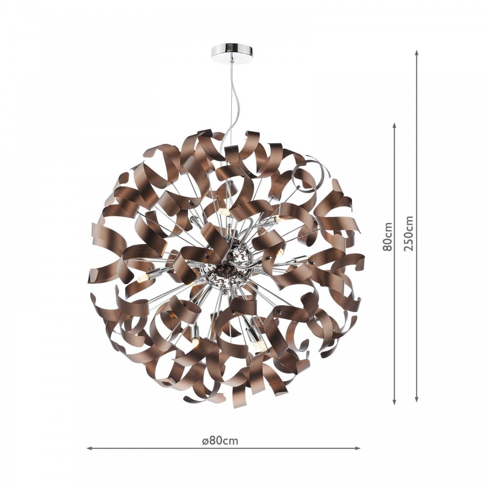 Swash 12 Light Ceiling Pendant Light In Polished Chrome With Copper Ribbons SWA1250-06