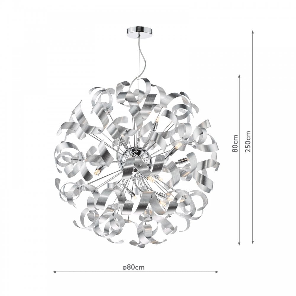Swash 12 Light Ceiling Pendant In Polished Chrome With Aluminium Ribbons SWA1250-04