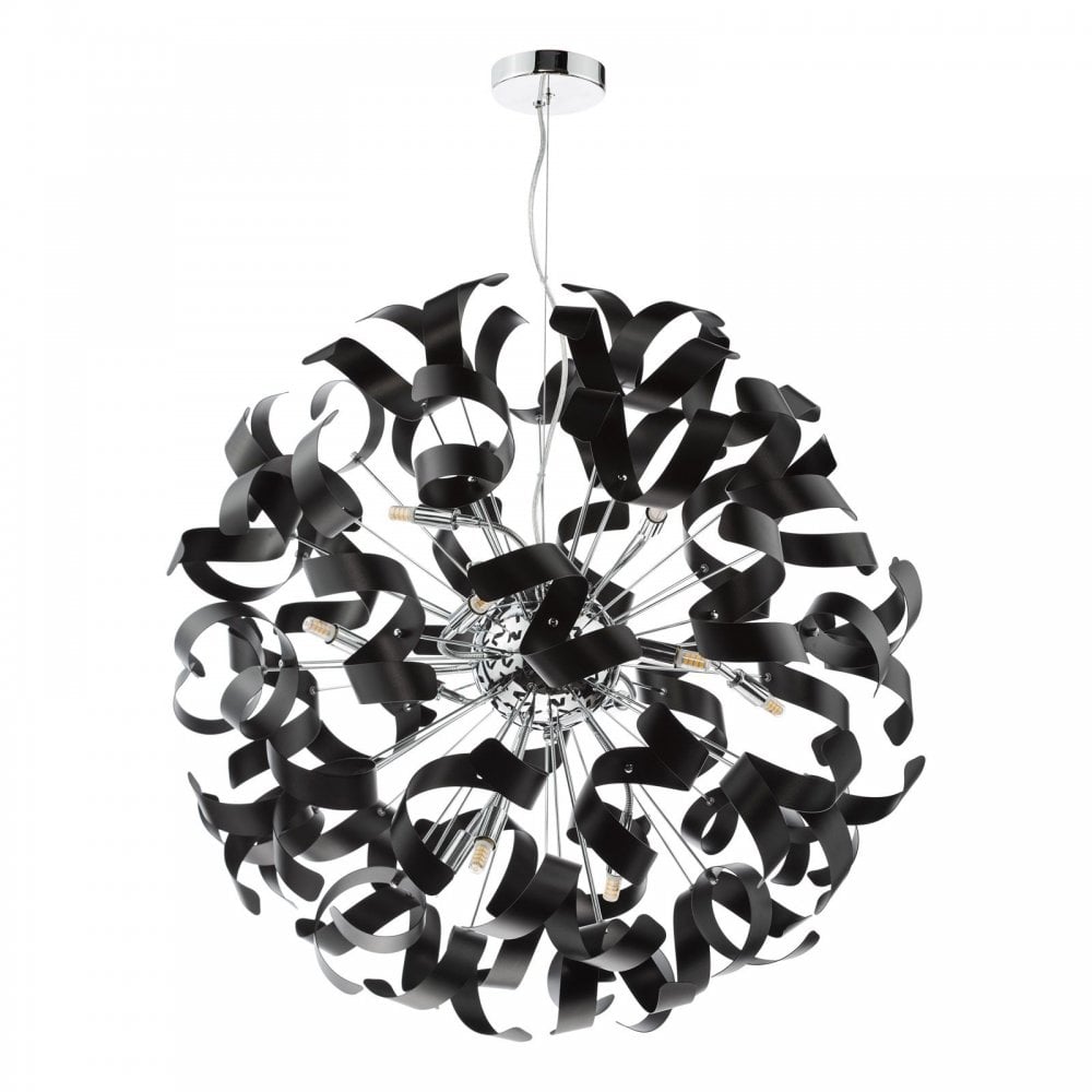 Swash 12 Light Ceiling Pendant Light In Polished Chrome With Black Ribbons SWA1250-03