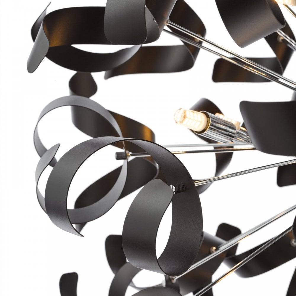 Swash 12 Light Ceiling Pendant Light In Polished Chrome With Black Ribbons SWA1250-03
