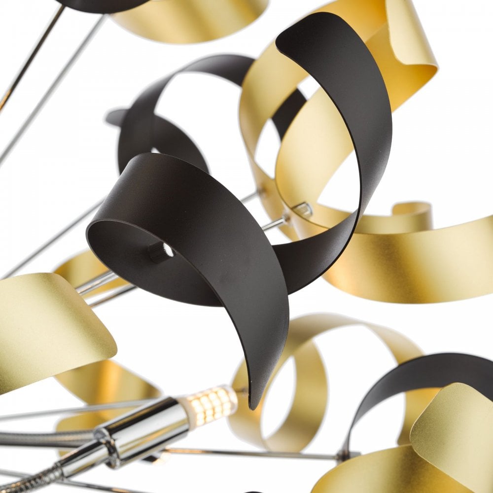 Swash 12 Light Ceiling Pendant Light In Chrome With Black And Gold Ribbons SWA1250-02