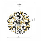Swash 12 Light Ceiling Pendant Light In Chrome With Black And Gold Ribbons SWA1250-02