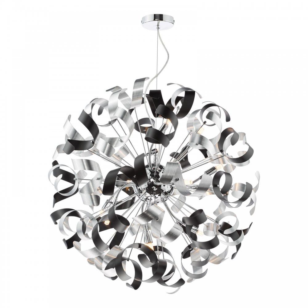 Swash 12 Light Ceiling Pendant Light In Chrome With Black And Aluminium Ribbons SWA1250-01