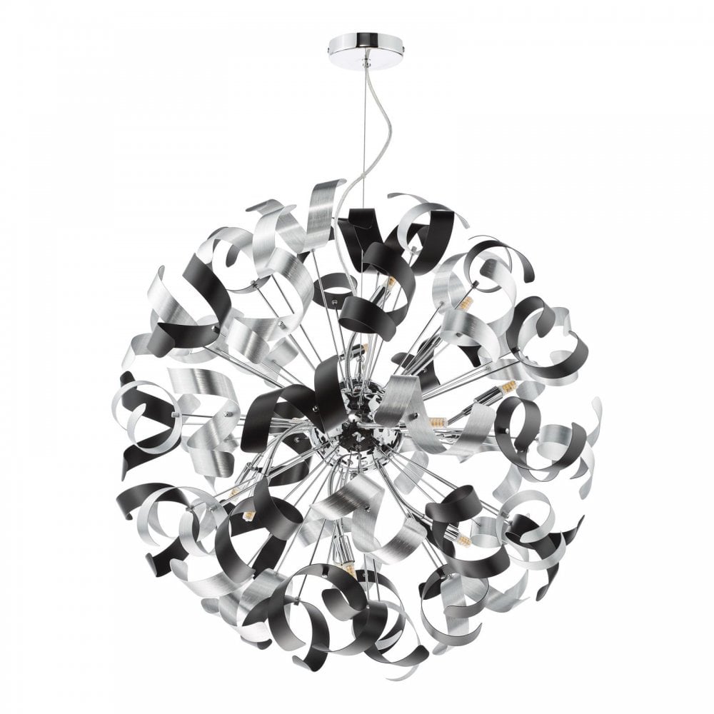 Swash 12 Light Ceiling Pendant Light In Chrome With Black And Aluminium Ribbons SWA1250-01