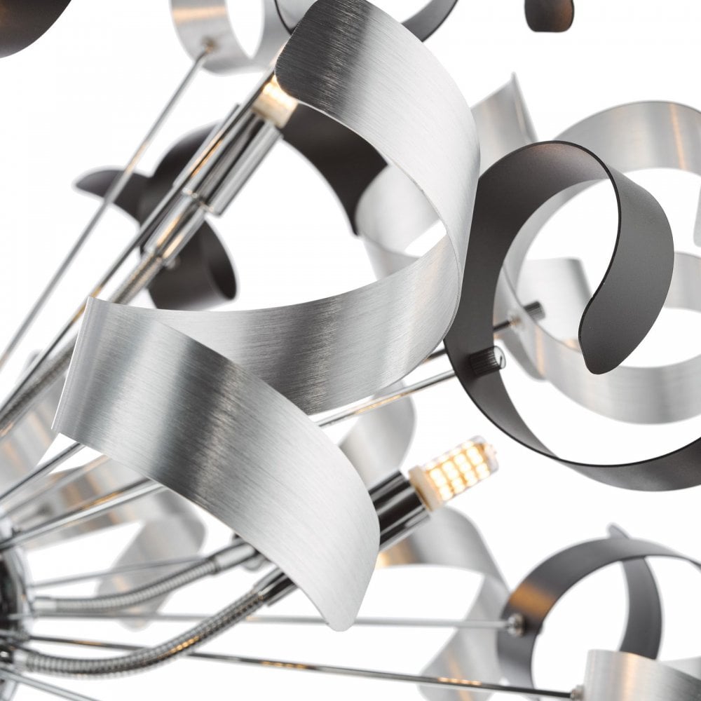 Swash 12 Light Ceiling Pendant Light In Chrome With Black And Aluminium Ribbons SWA1250-01