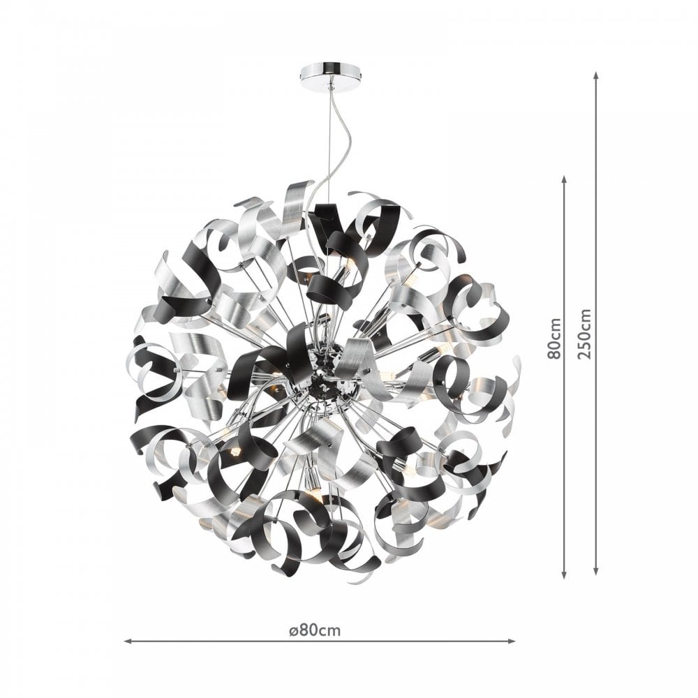 Swash 12 Light Ceiling Pendant Light In Chrome With Black And Aluminium Ribbons SWA1250-01