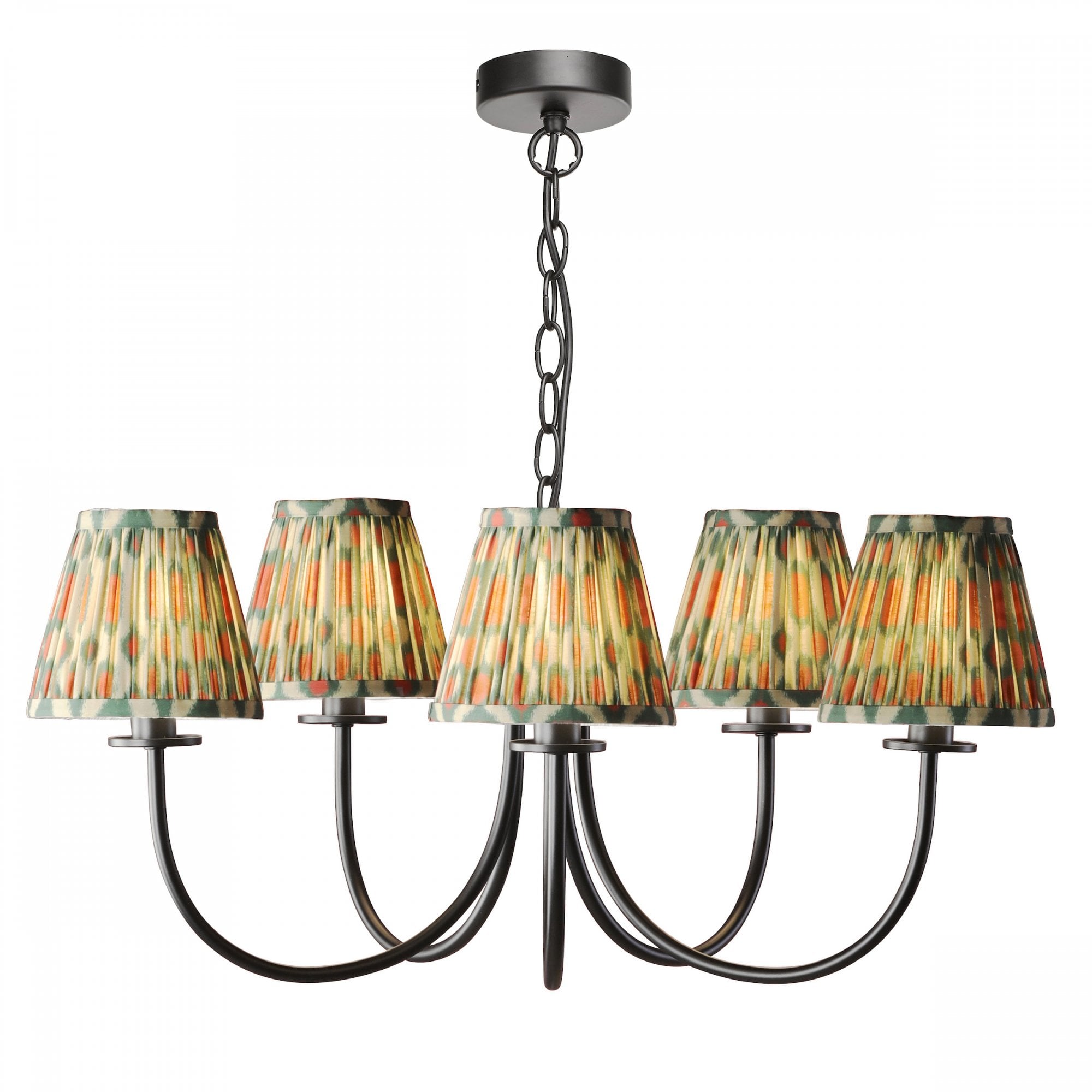 Becca 5 Light Ceiling Pendant Light In Matt Black With Red And Green Shades BEC0522-IKA2625