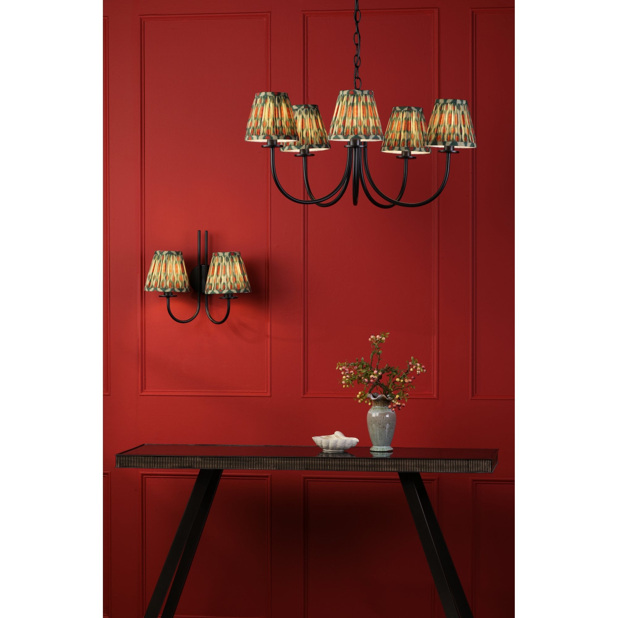 Becca 5 Light Ceiling Pendant Light In Matt Black With Red And Green Shades BEC0522-IKA2625