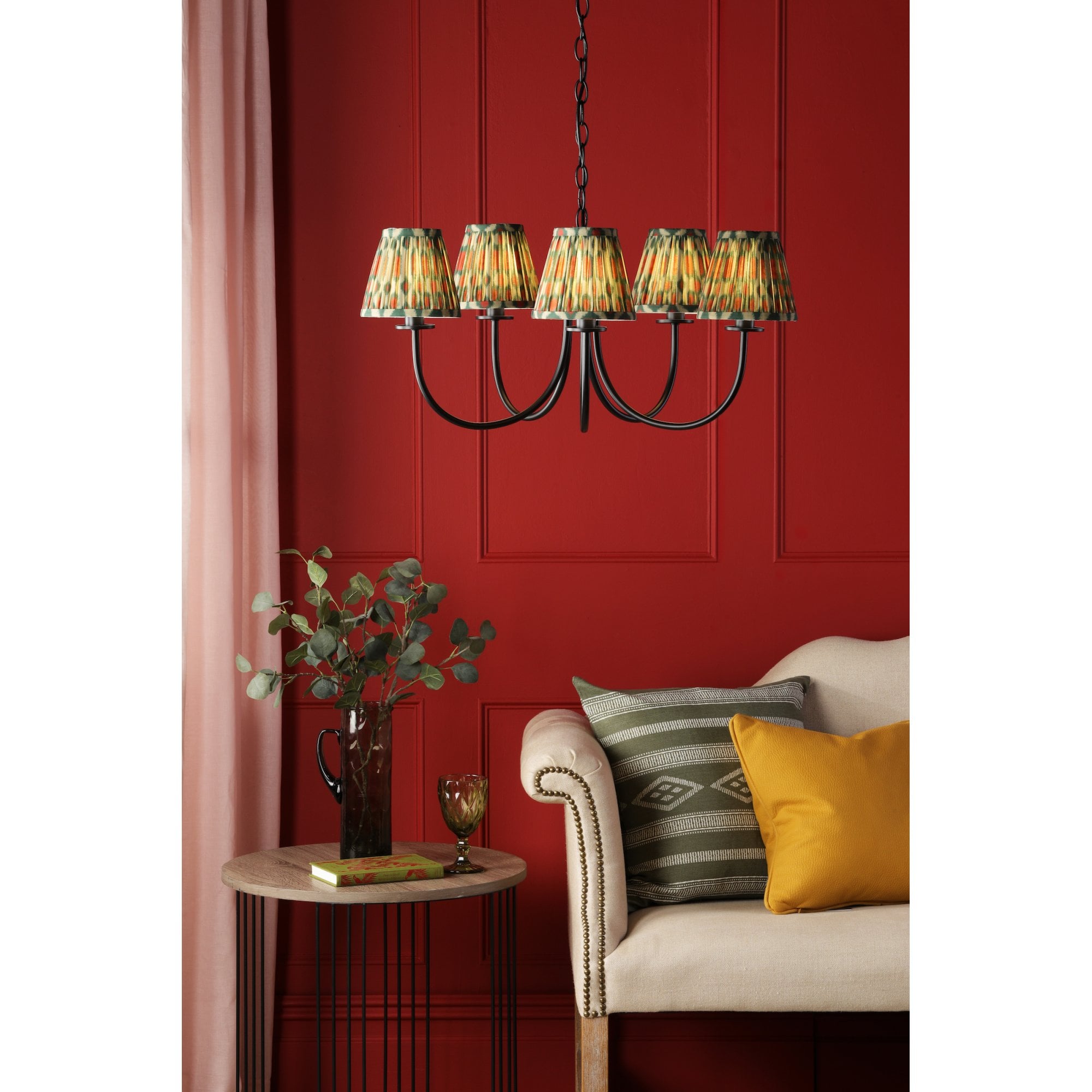 Becca 5 Light Ceiling Pendant Light In Matt Black With Red And Green Shades BEC0522-IKA2625