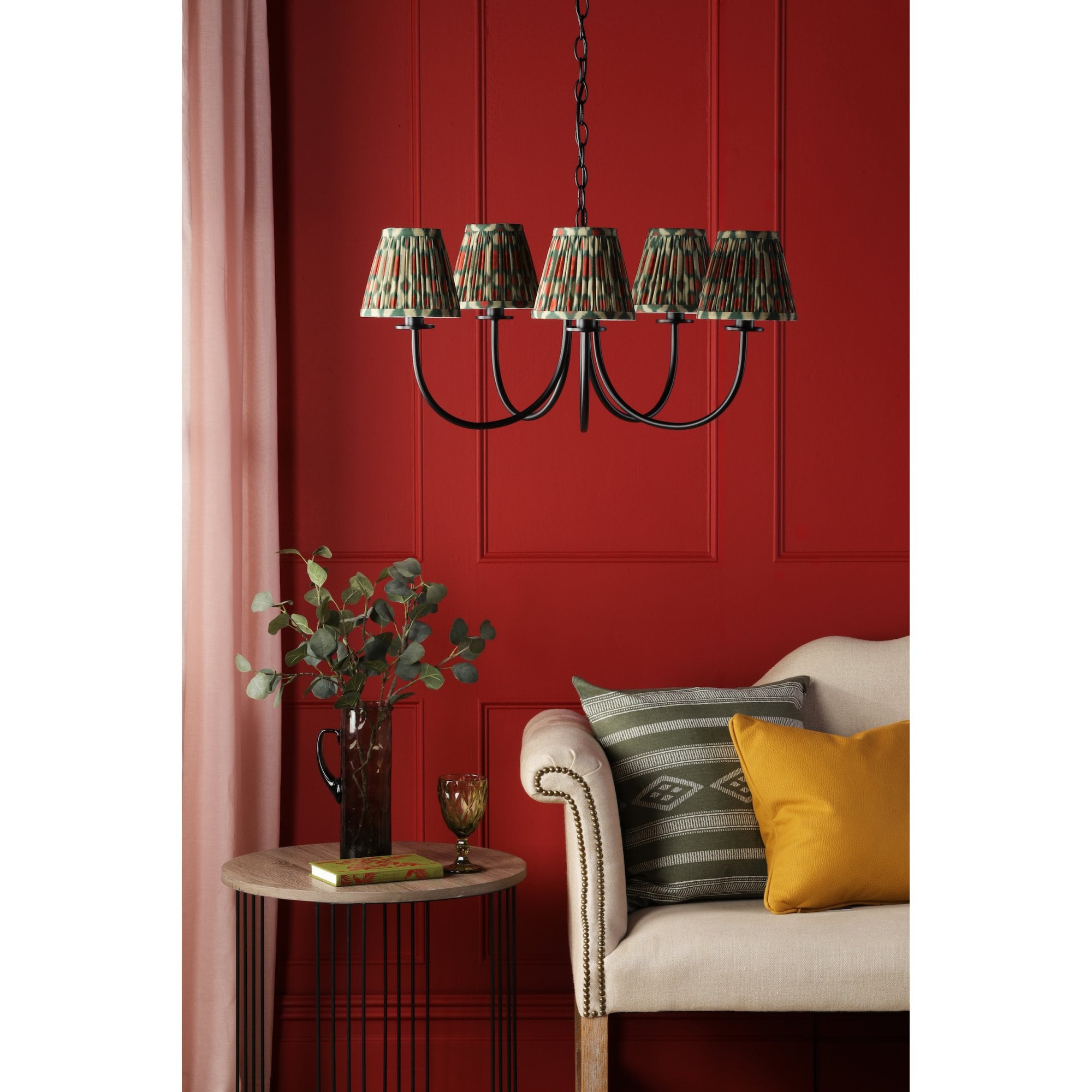 Becca 5 Light Ceiling Pendant Light In Matt Black With Red And Green Shades BEC0522-IKA2625