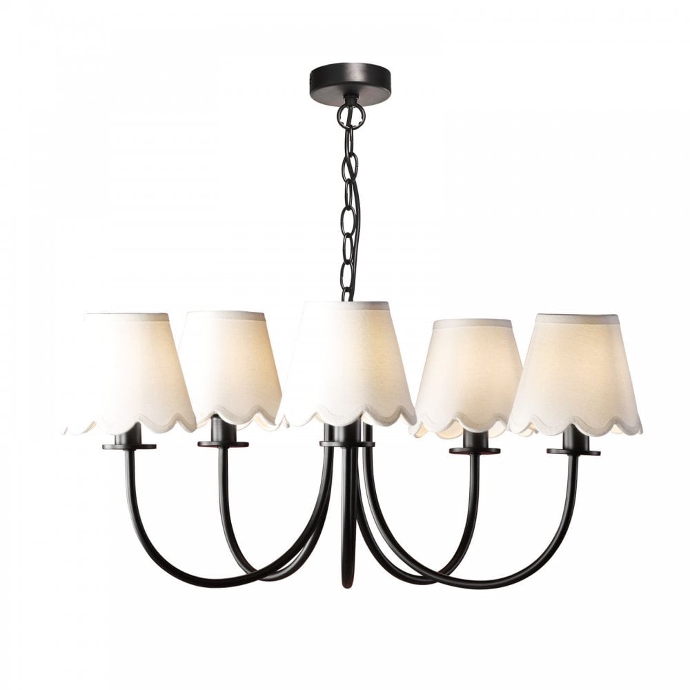 Becca 5 Light Ceiling Pendant In Matt Black Finish With Scalloped Shades BEC0522-NER262