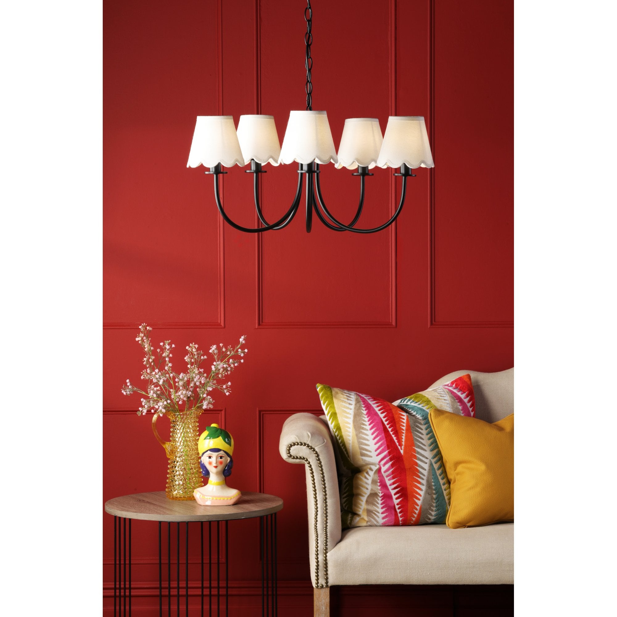 Becca 5 Light Ceiling Pendant In Matt Black Finish With Scalloped Shades BEC0522-NER262