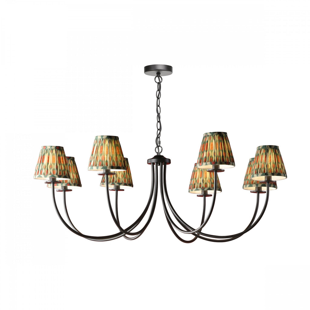 Becca 8 Light Ceiling Pendant In Matt Black Light With Red And Green Shades BEC0822-IKA2625