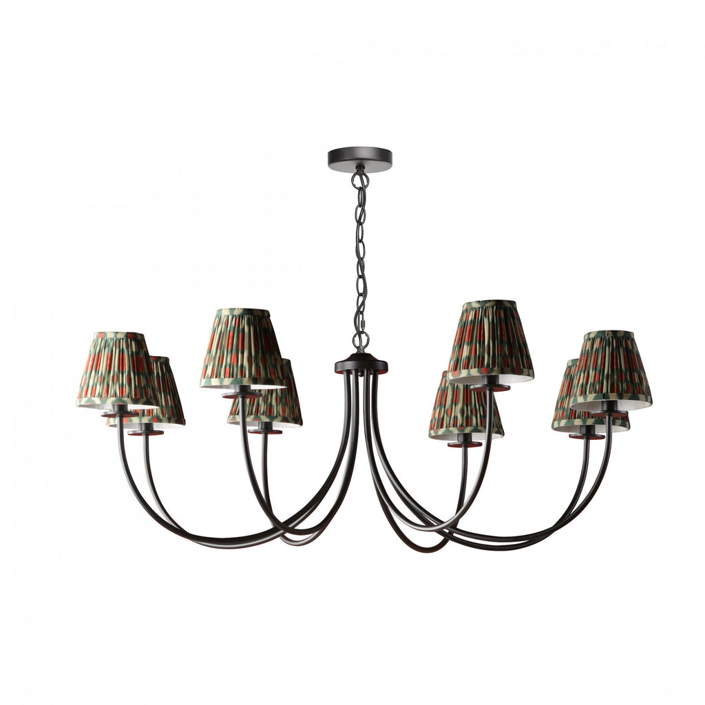 Becca 8 Light Ceiling Pendant In Matt Black Light With Red And Green Shades BEC0822-IKA2625