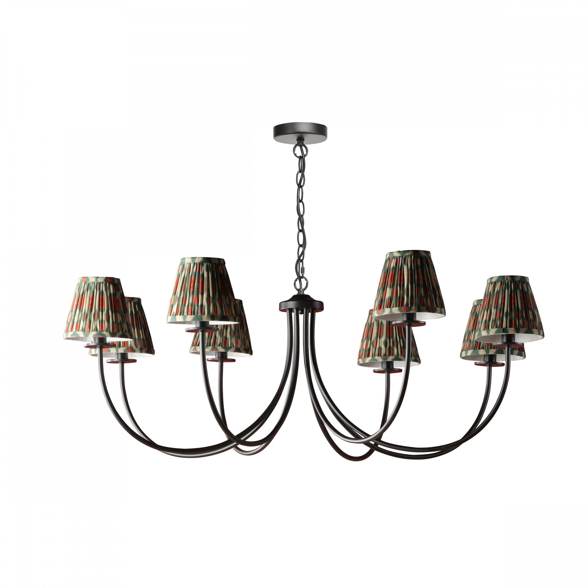 Becca 8 Light Ceiling Pendant In Matt Black Light With Red And Green Shades BEC0822-IKA2625