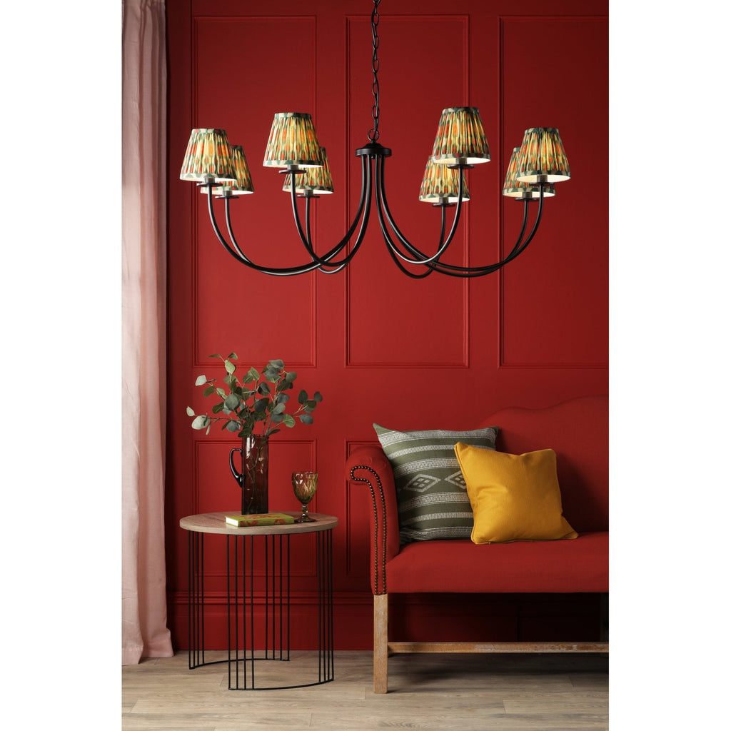 Becca 8 Light Ceiling Pendant In Matt Black Light With Red And Green Shades BEC0822-IKA2625
