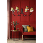 Becca 8 Light Ceiling Pendant In Matt Black Light With Red And Green Shades BEC0822-IKA2625