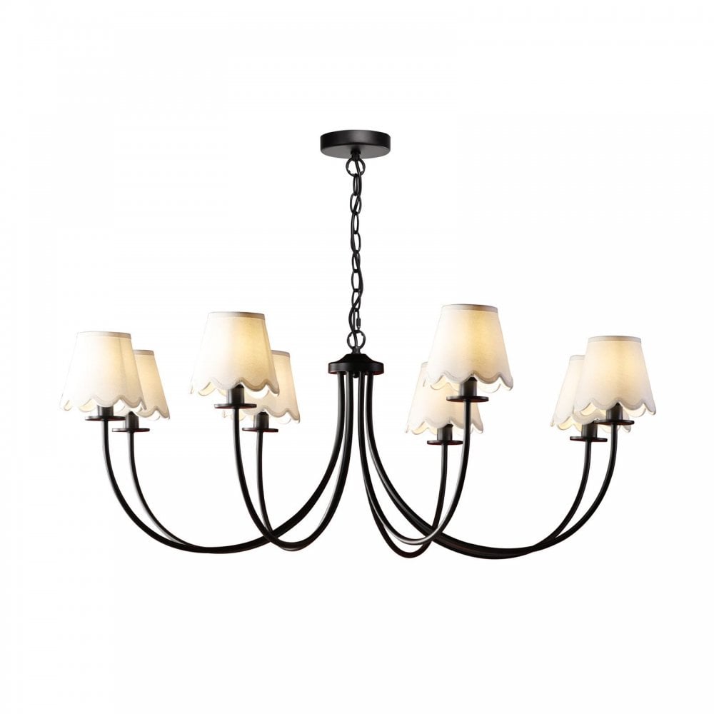 Becca 8 Light Ceiling Pendant Light In Matt Black With Scalloped Shades BEC0822-NER262