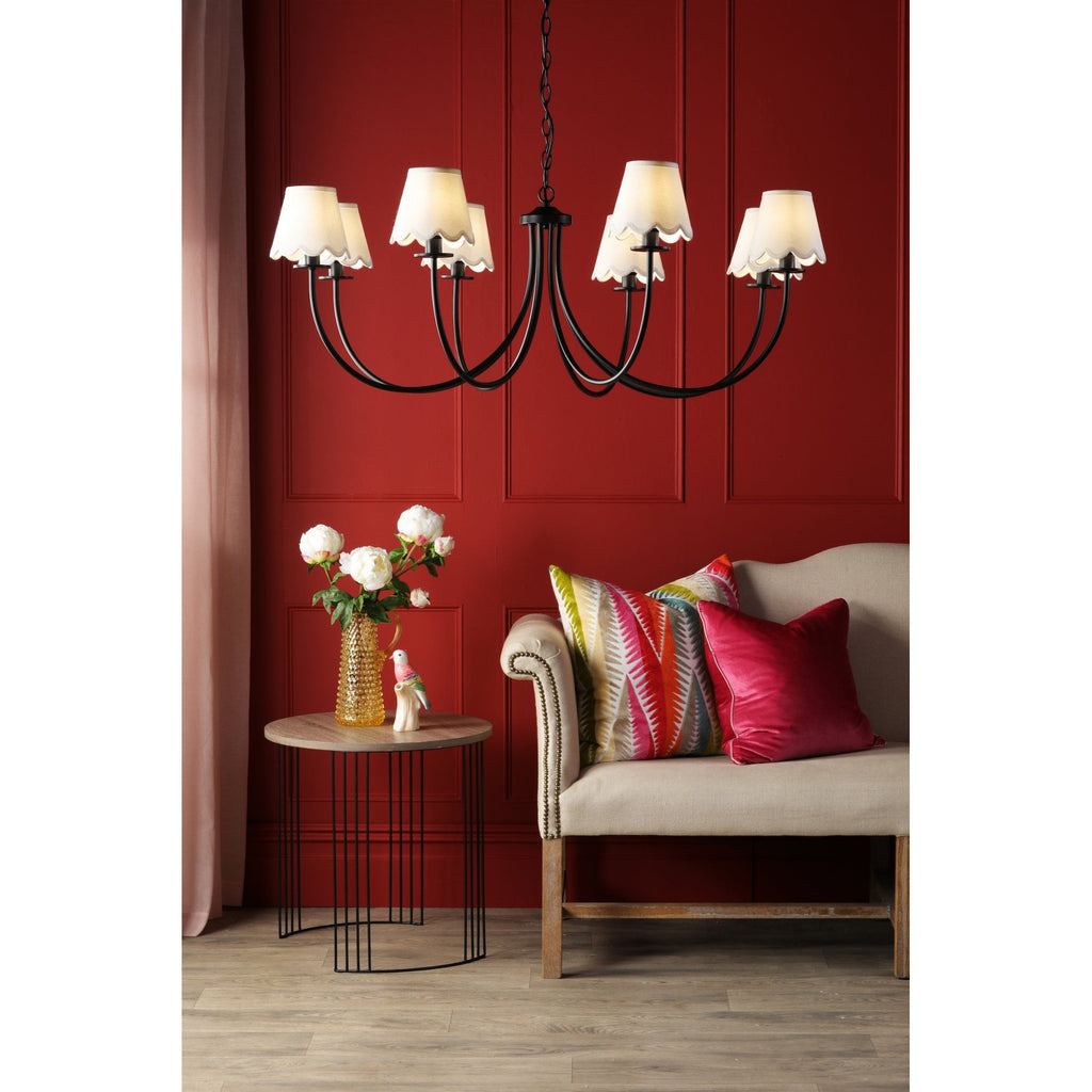 Becca 8 Light Ceiling Pendant Light In Matt Black With Scalloped Shades BEC0822-NER262