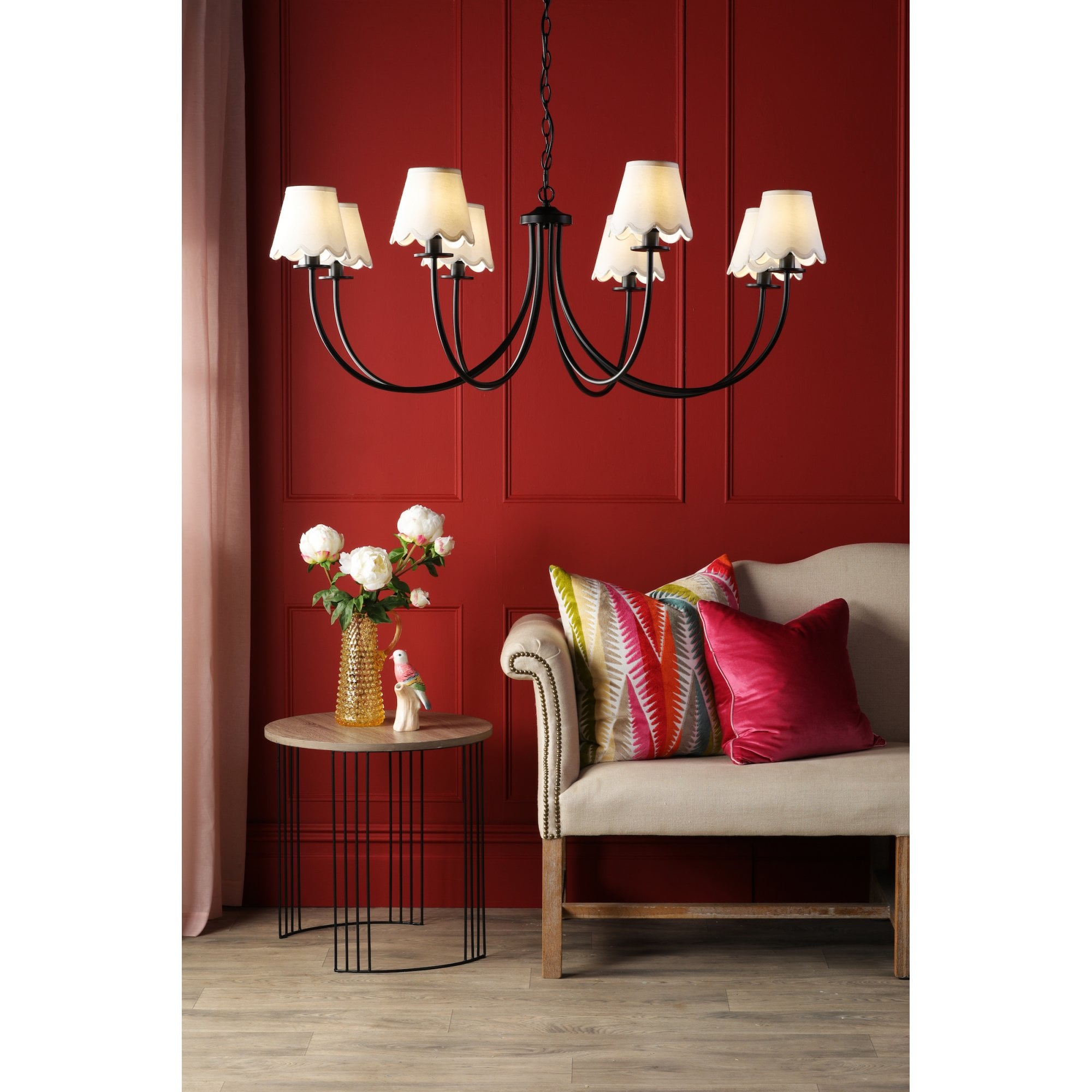 Becca 8 Light Ceiling Pendant Light In Matt Black With Scalloped Shades BEC0822-NER262