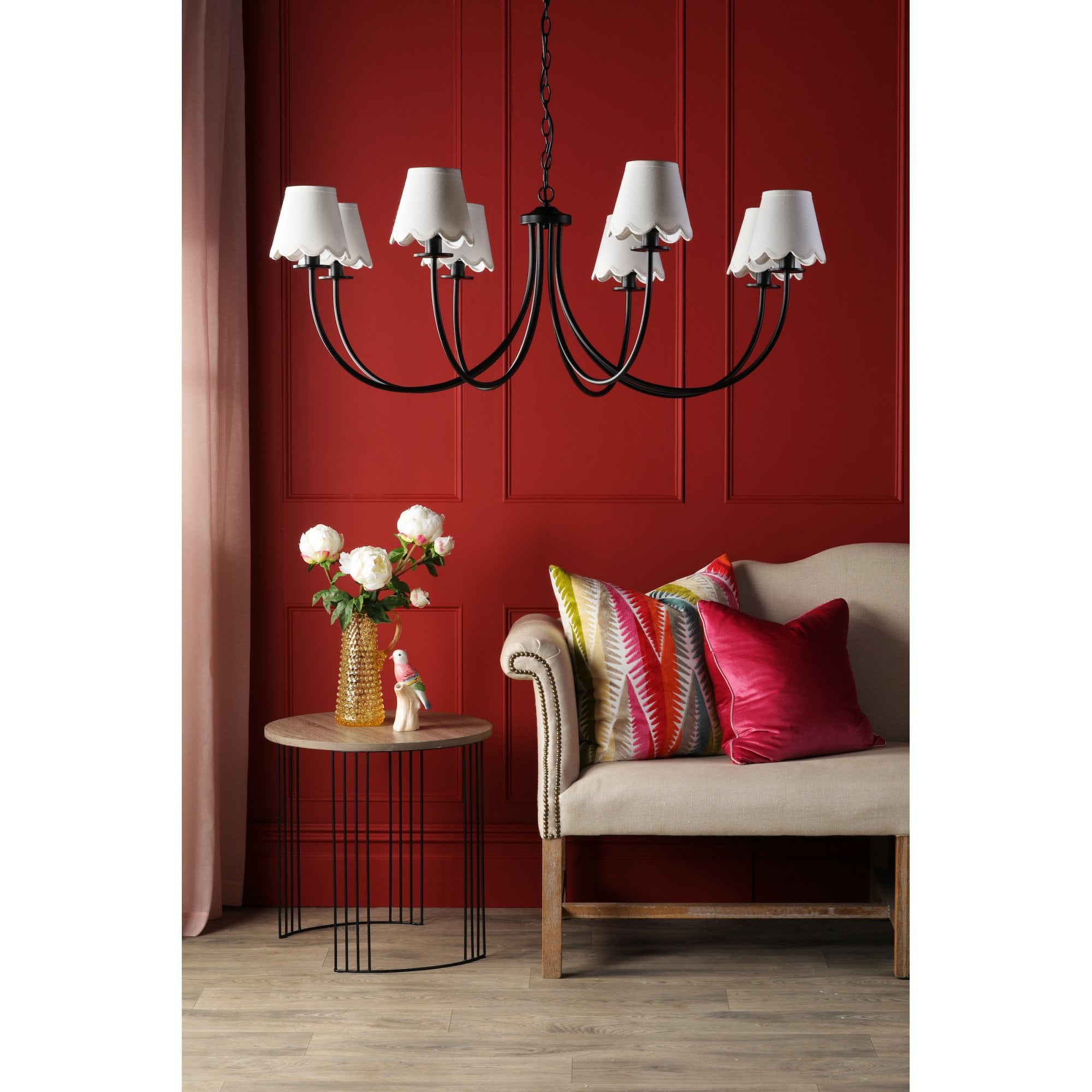 Becca 8 Light Ceiling Pendant Light In Matt Black With Scalloped Shades BEC0822-NER262