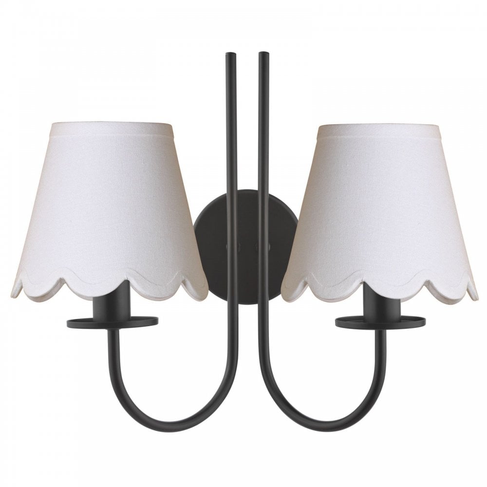 Becca 2 Light Wall Light In Matt Black Finish With Scalloped Shades BEC0922-NER262