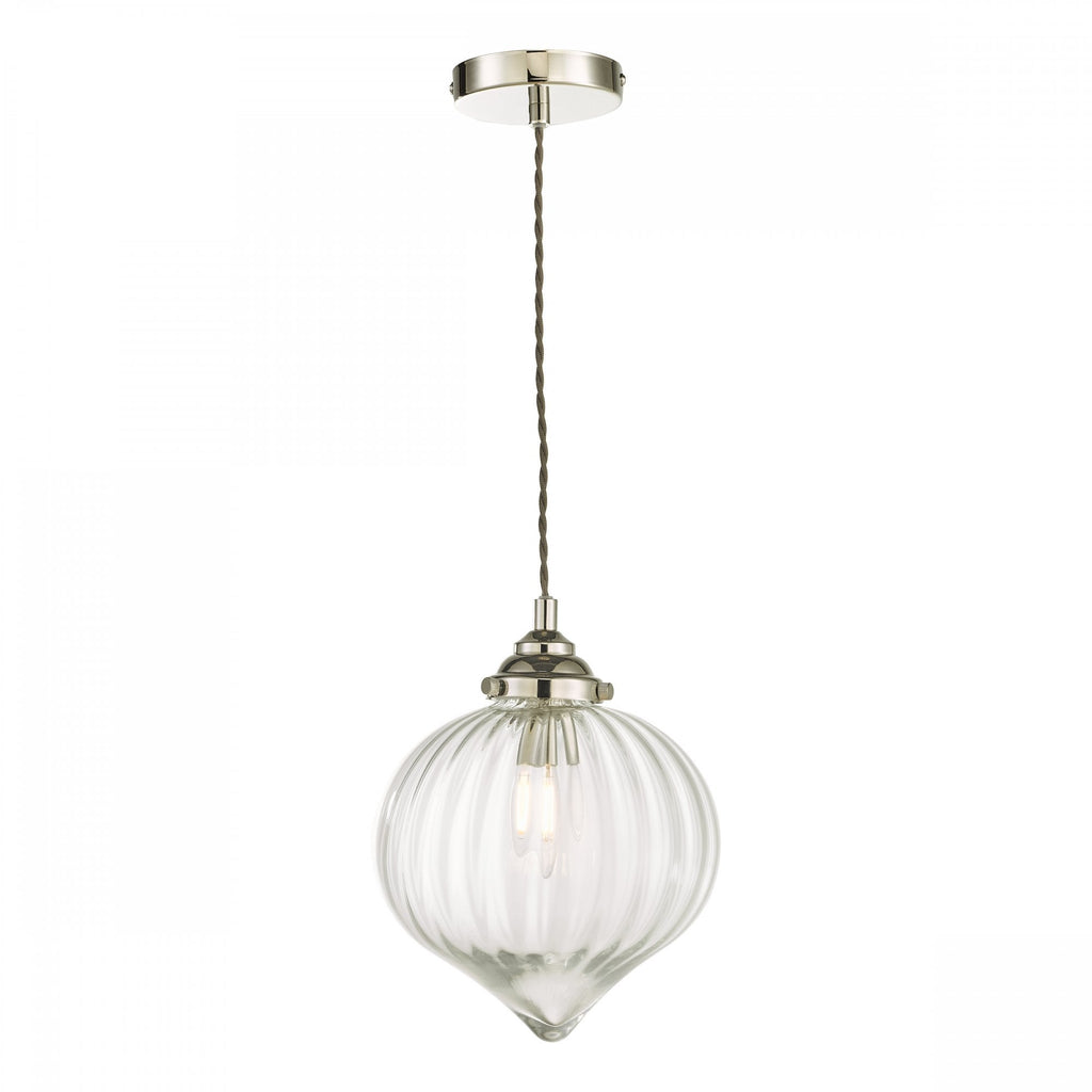 Mya Traditional Ceiling Pendant Light In Nickel Finish With Clear Ribbed Glass MYA0138