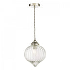 Mya Traditional Ceiling Pendant Light In Nickel Finish With Clear Ribbed Glass MYA0138