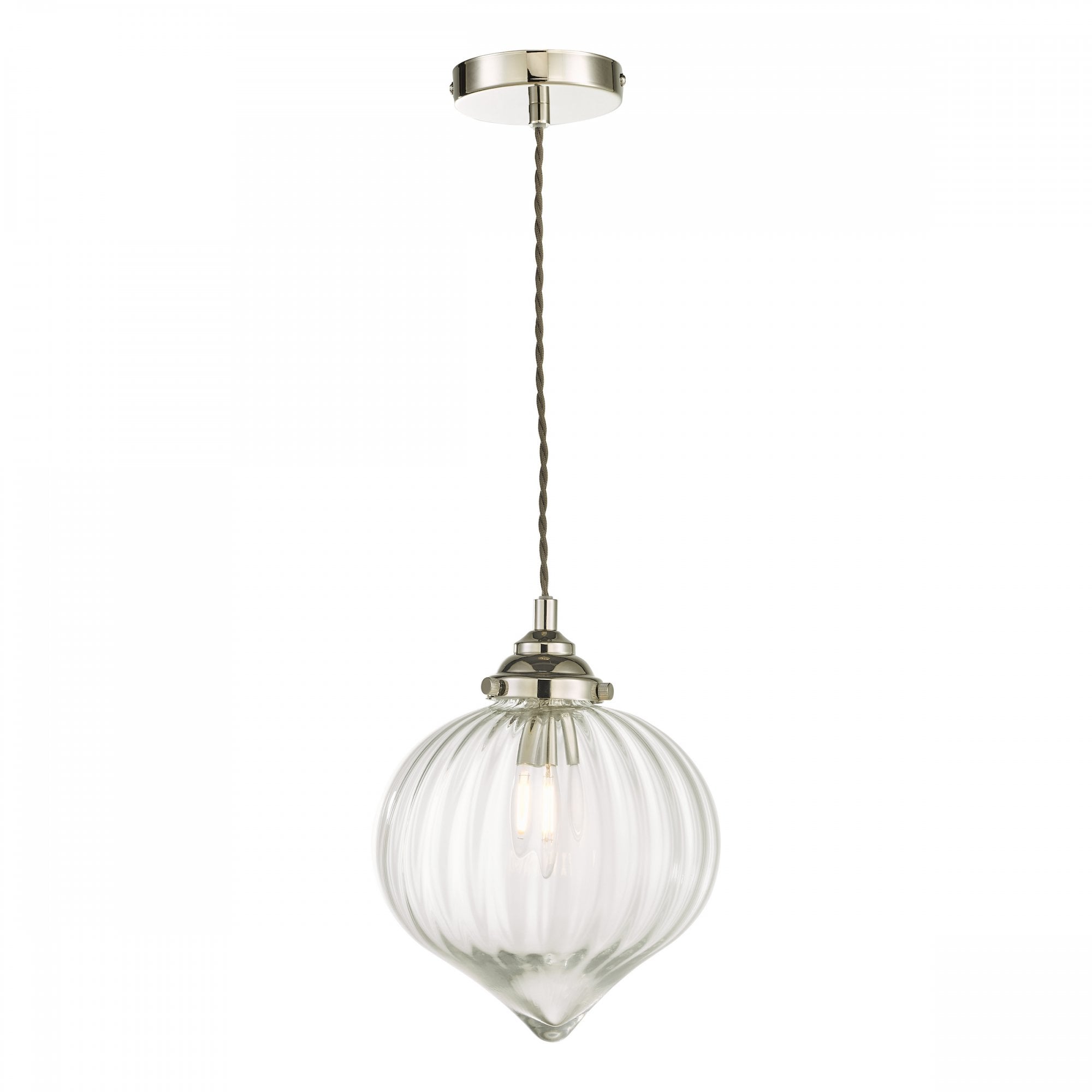 Mya Traditional Ceiling Pendant Light In Nickel Finish With Clear Ribbed Glass MYA0138