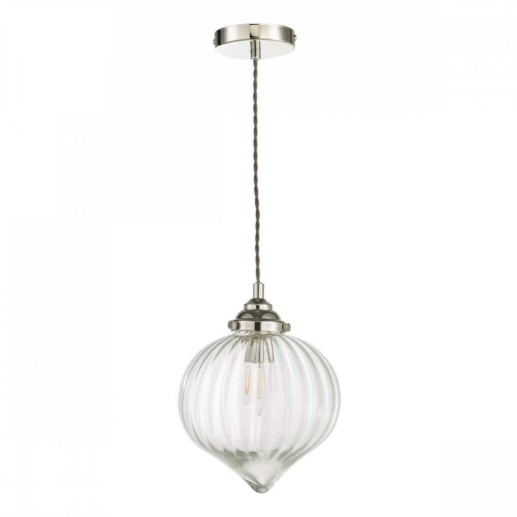 Mya Traditional Ceiling Pendant Light In Nickel Finish With Clear Ribbed Glass MYA0138