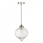 Mya Traditional Ceiling Pendant Light In Nickel Finish With Clear Ribbed Glass MYA0138