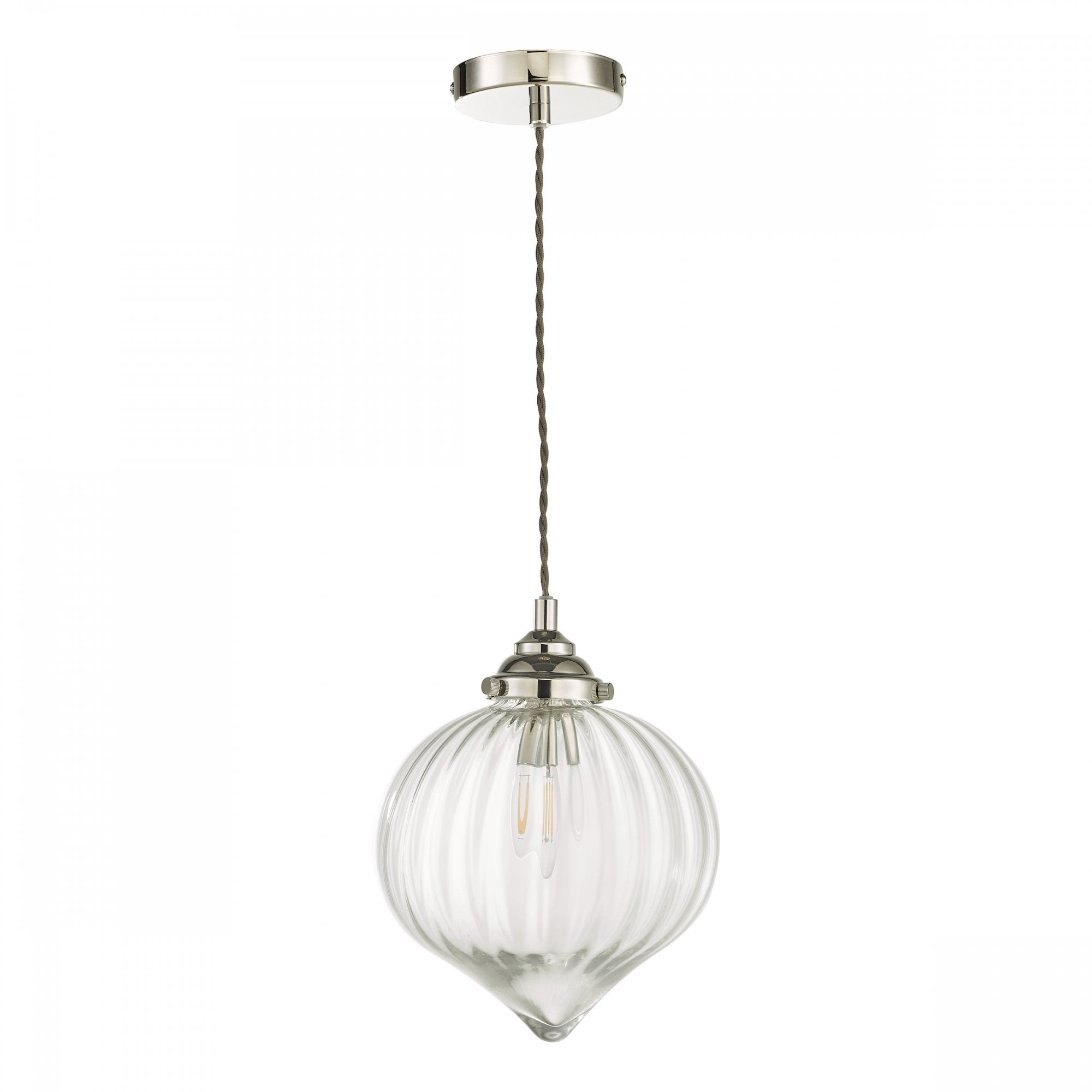 Mya Traditional Ceiling Pendant Light In Nickel Finish With Clear Ribbed Glass MYA0138