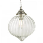 Mya Traditional Ceiling Pendant Light In Nickel Finish With Clear Ribbed Glass MYA0138