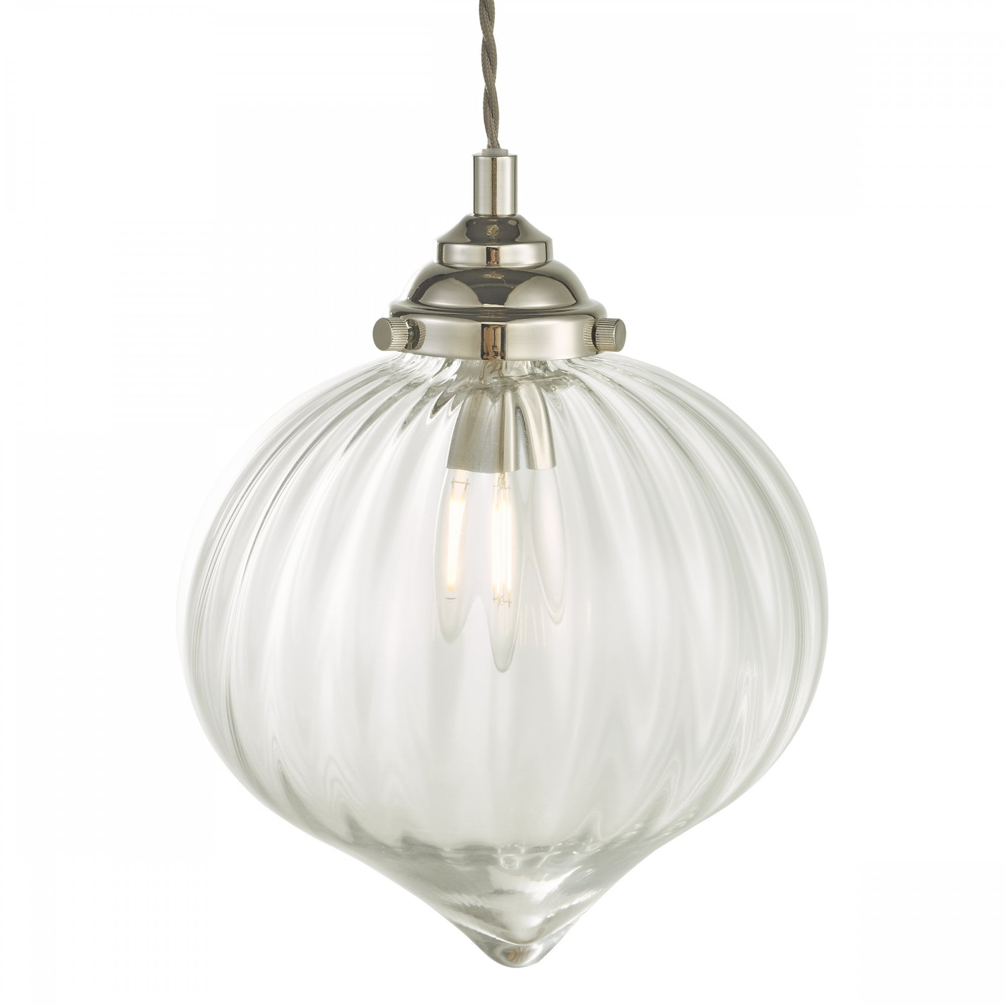 Mya Traditional Ceiling Pendant Light In Nickel Finish With Clear Ribbed Glass MYA0138